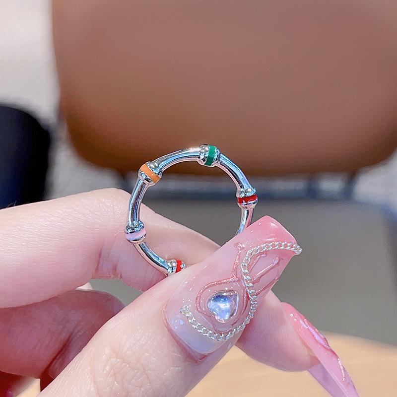 Кольцо в стиле ретро с цветными цветами и звездами, высококлассное открытое кольцо, нишевый дизайн, регулируемое, персонализированное ручное украшение