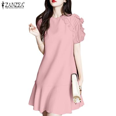 Женское повседневное платье свободного кроя с круглым вырезом и коротким рукавом