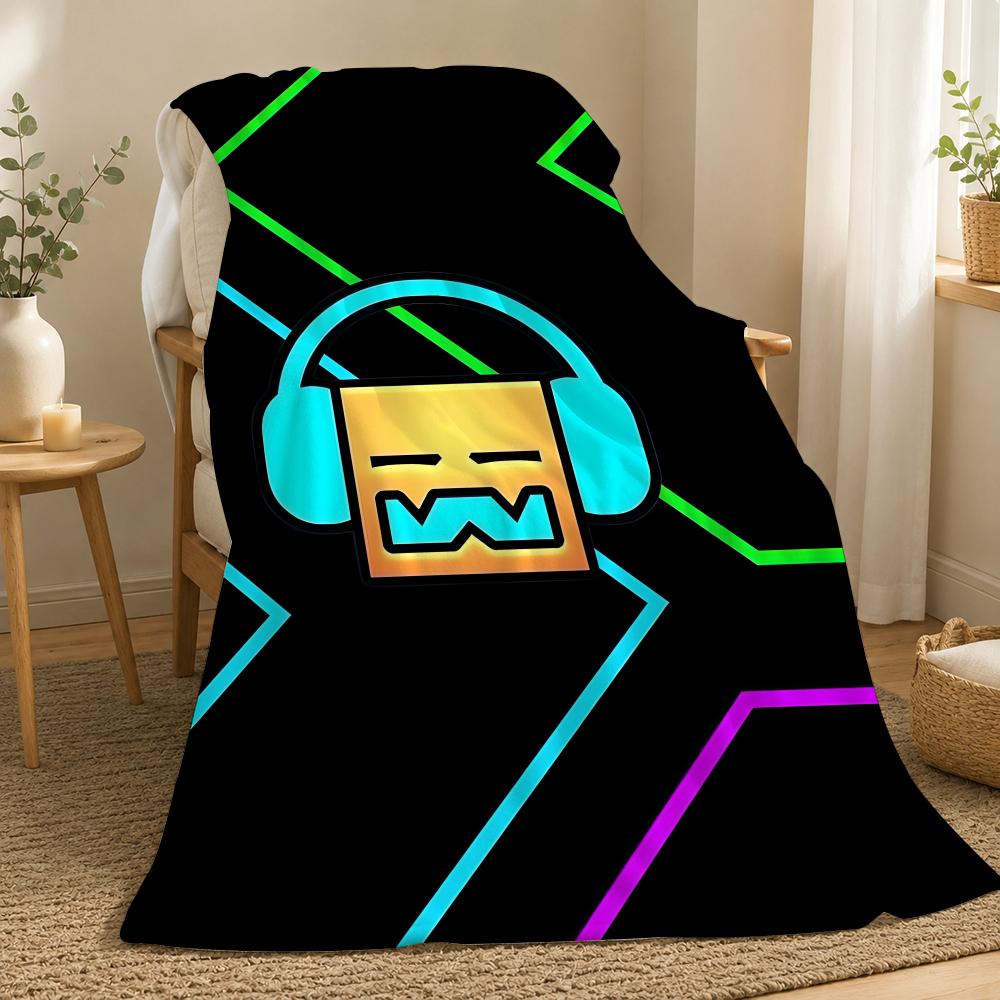 Geometry Dash Game Throw 240g flannel blanket, suitable for sofas, beds, offices, exquisite gift blankets