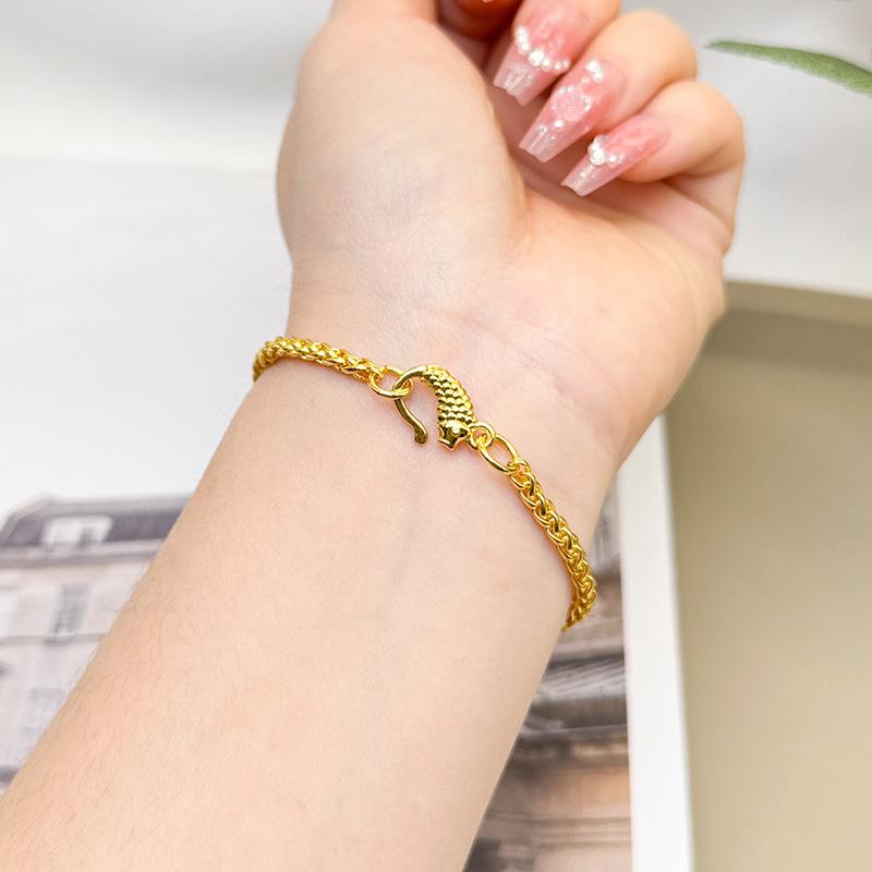 Vietnamese Gold Sand Bracelet Koi Buckle Plain Chain for Girls Chinese Retro Long-lasting Color Versatile