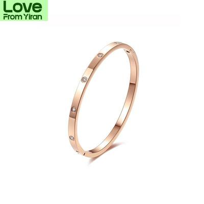 Жесткий браслет для женщин и девочек, роскошные аксессуары из нержавеющей стали AAA Zircon, браслеты цвета розового золота, известные ювелирные изделия бренда (ГБ441 )