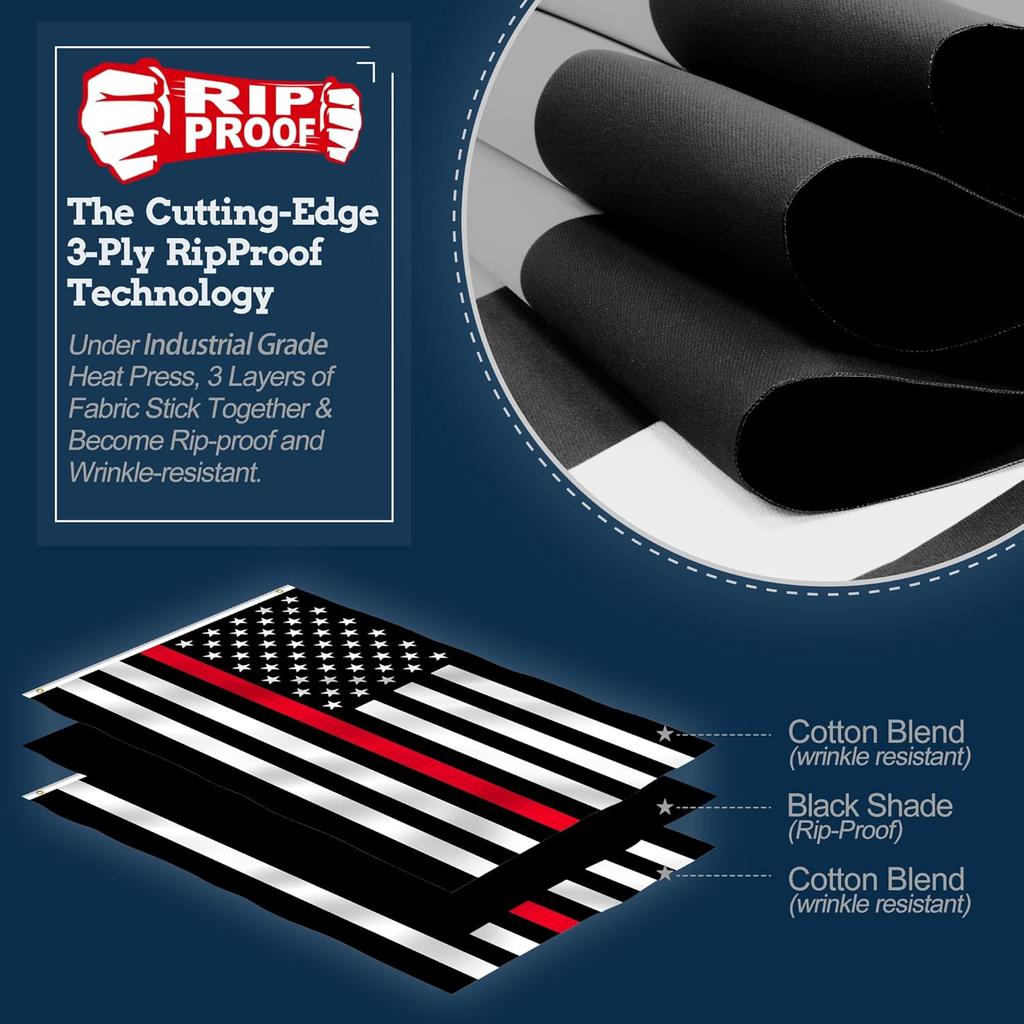 Anley Rip-Proof Double Sided 3-Ply Thin Red Line USA Flag 3x5 Foot - Vivid Color, Canvas Header and Wrinkle Resistant - The Strongest, Longest