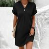 Летнее женское платье с V-образным вырезом и пуговицами с короткими рукавами Свободный однотонный пуловер Повседневная повседневная одежда Мини-платье для свиданий