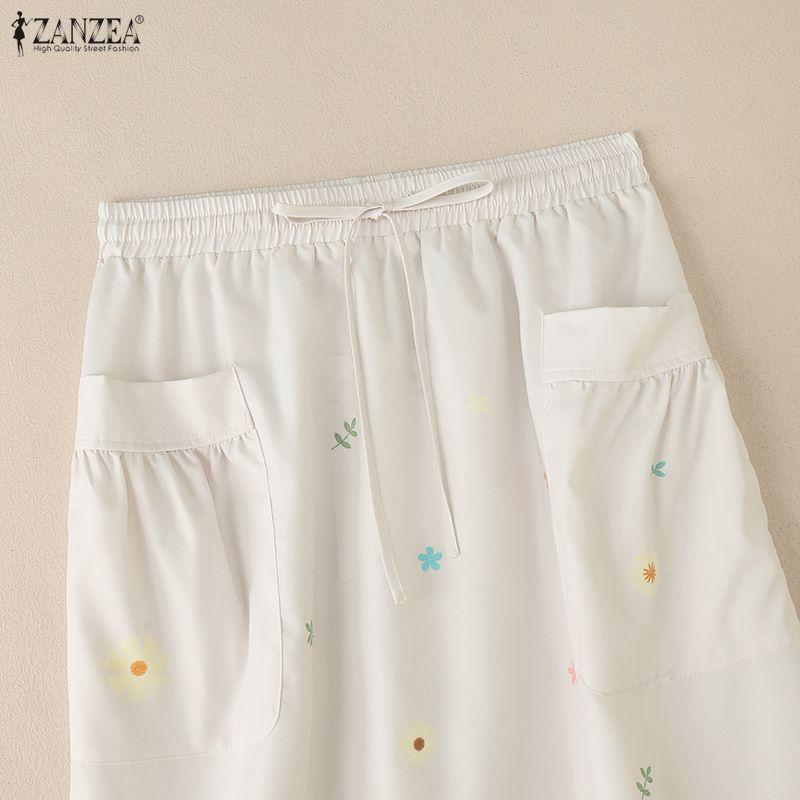 ZANZEA Женские летние юбки с эластичной талией, свободные, повседневные, с цветочным принтом