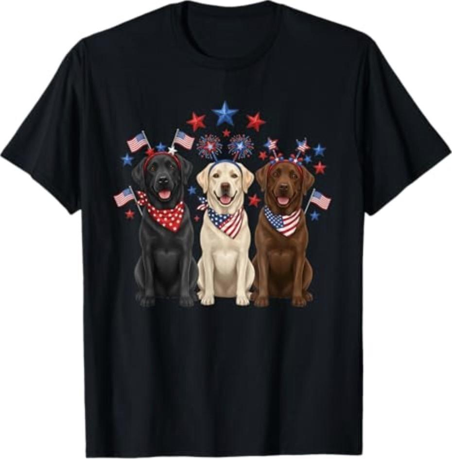 4th of July Three Labrador Retrievers Patriotic Dog Lover T-Shirt