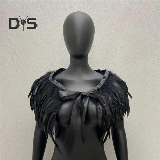 Женская шаль в готическом стиле, перьевая накидка, шарф, наплечная шаль, карнавальный костюм, винтажная шаль ручной работы с регулируемым атласным галстуком