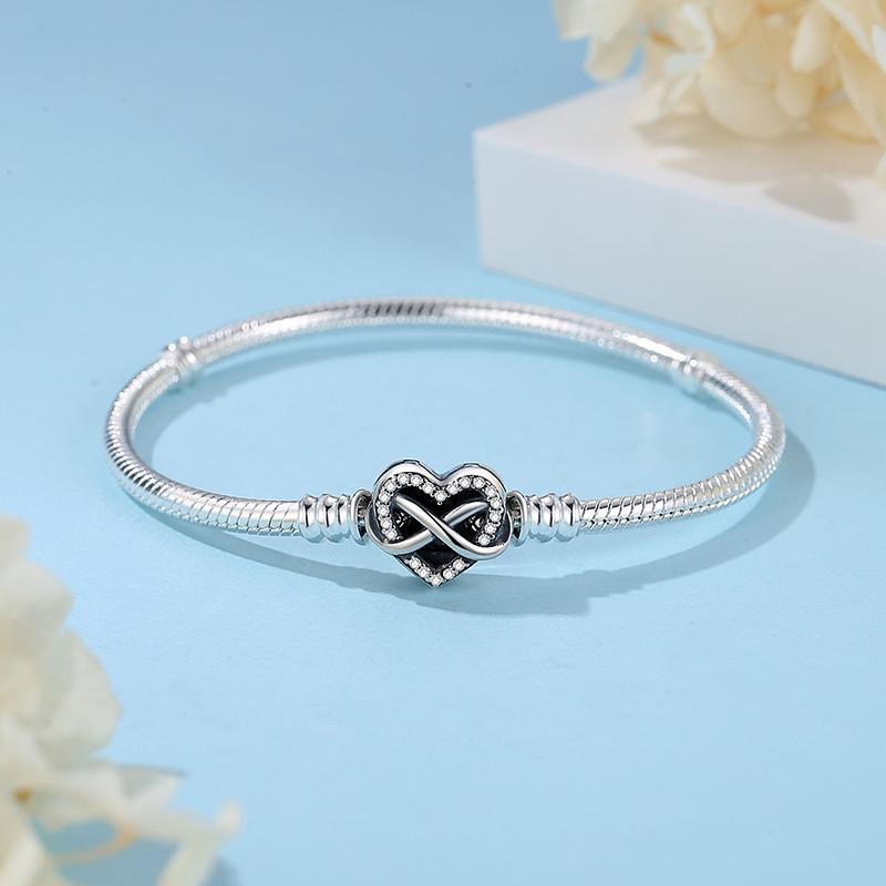 Original 925 Sterling Silver Bracelet For Women Charms Beads Rose Gold Heart Bracelets Bangles Snake Chain Luxury Jewelry Gift