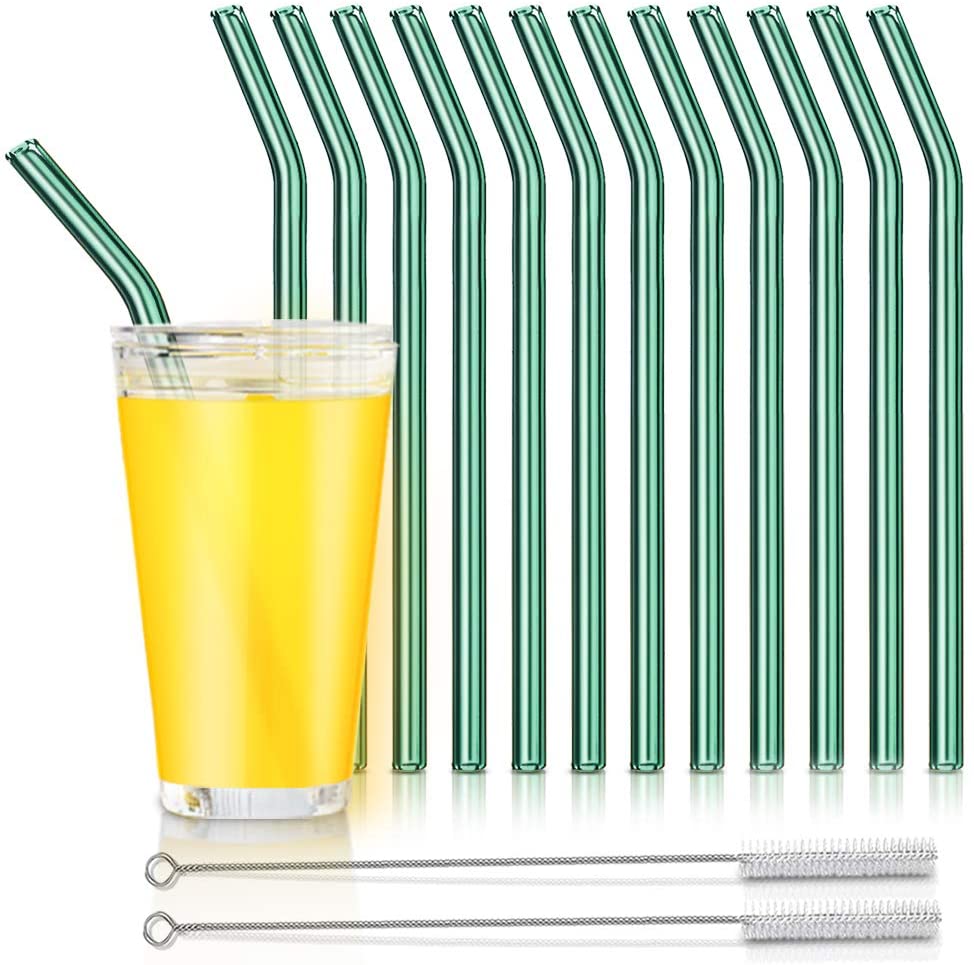 Набор из 12 многоразовых стеклянных трубочек с щеточкой для чистки, цветные стеклянные экологически чистые трубочки для молочных коктейлей, смузи, кофе