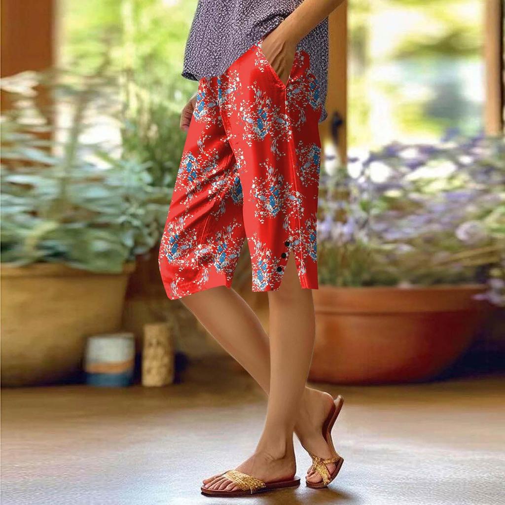 Женские брюки с принтом, модные повседневные шорты с карманами и эластичной резинкой на талии