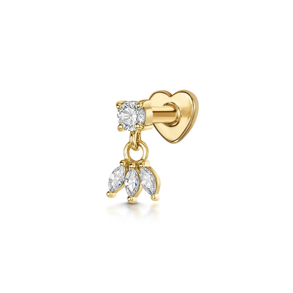 925 Sterling Silver Zircon Stud Earrings 1PC Eight pointed star Women 18K Gold/Silver Heart Flat back piercing Jewelry Gift