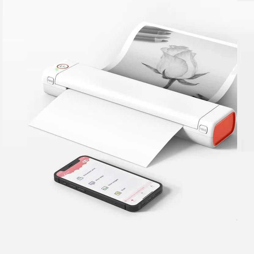 Портативный бытовой термопринтер для бумаги формата А4 с подключением по Bluetooth для ПК/телефона, мобильный принтер формата А4 + 200 шт. бумаги для печати