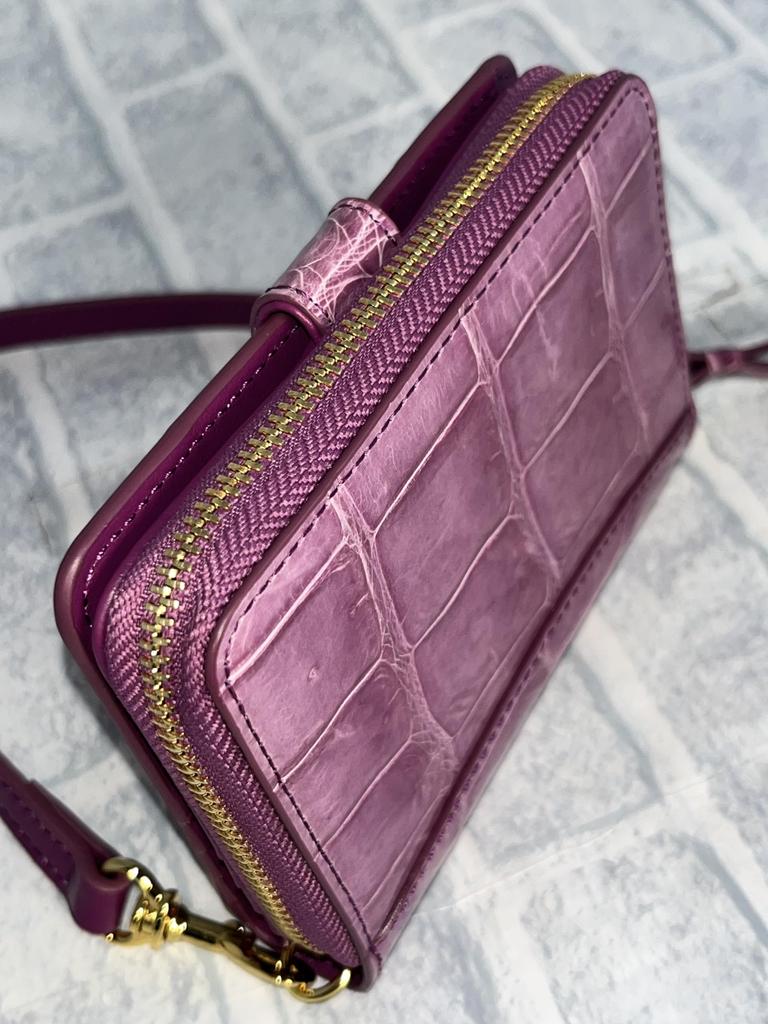 Folding Wallet with Handbag Strap Crocodile Genuine Leather Shining Croco Crocodile Leather Alligator Leather Crocodile Leather Glazing Bifold Wallet