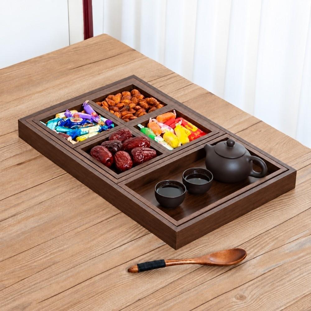 7Pcs/Set Rectangular Wooden Serving Tray Retro Tea Tray Nesting Multipurpose Trays Kitchen
