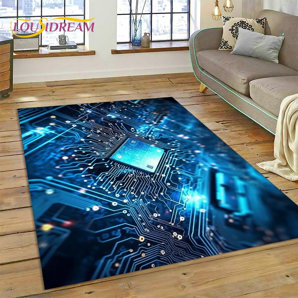 PCB Circuit Board 3D Chip CPU Rug Carpet for Living Room Bedroom Home Decor,Floor Mat Non-slip Decoration for Sofa Doormat Gift