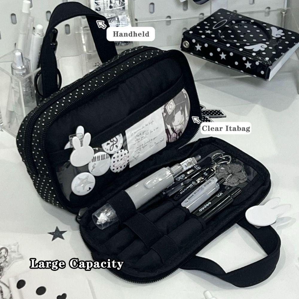 Handheld Pencil Case Plaid Polka Dot Stationery Bag Aesthetic Stationery Organizer  Students