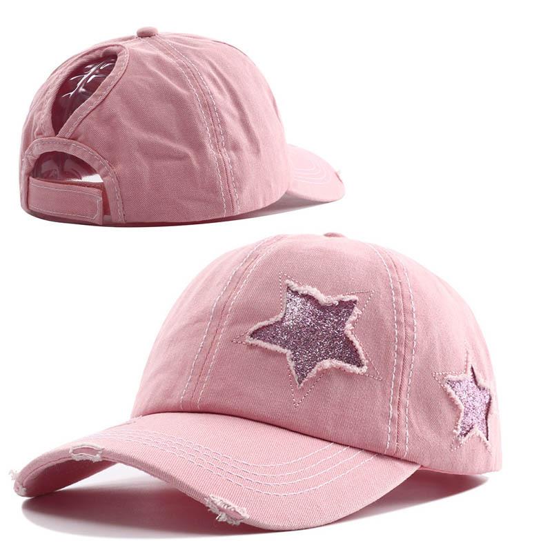 Обновленная бейсболка с высоким хвостом для женщин Snapback Шляпа Кость Хип-хоп Регулируемая Посадка Потрепанная Звезда Папа Шляпы Кепки Женские