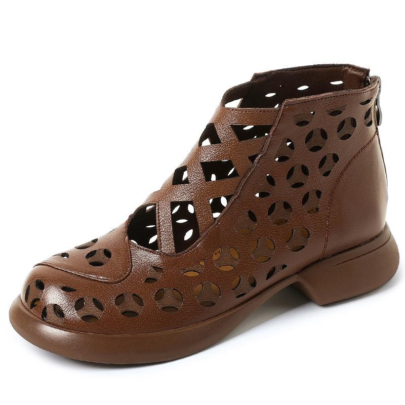 Модные летние сандалии GKTINOO из натуральной кожи, дышащие полые ботильоны, мягкие нескользящие удобные сандалии для женщин большого размера