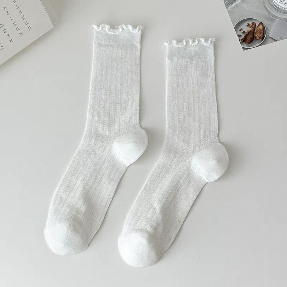 Sweet Solid Color Mesh Mid Tube Socks Lace Ballet Style Lolita Socks Hollow Out Ultra-thin Ultra-thin Socks JK