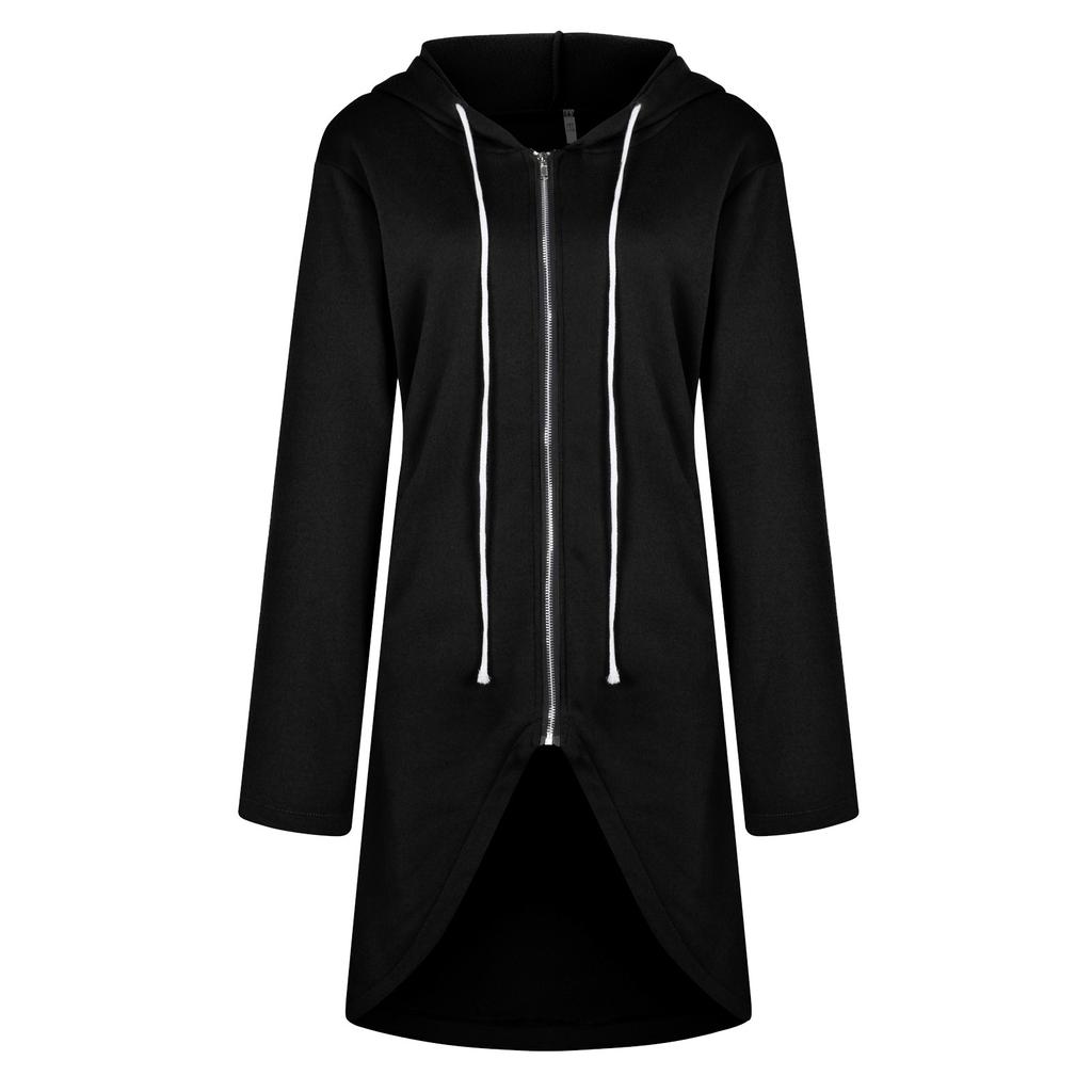 Женская повседневная свободная толстовка с длинными рукавами на молнии с капюшоном и длинной подкладкой, пальто