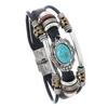 Men's Bohemian Turquoise Beaded Leather Bracelet with Stainless Steel Buckle