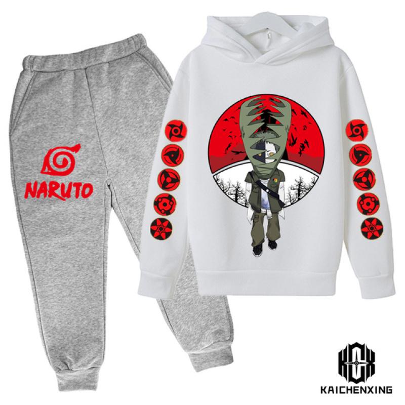 Детский спортивный костюм с капюшоном в стиле аниме Наруто на весну и осень, спортивный костюм для мальчиков и девочек, костюм со штанами и капюшоном для детей