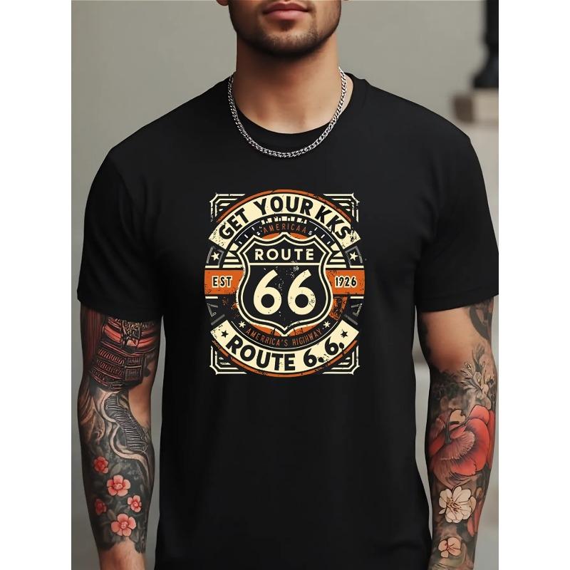 Мужская винтажная футболка Route 66 с номером маршрута 66 - Повседневная летняя футболка, классический крой, ретро-логотип Highway 66 для любителей дорожных путешествий