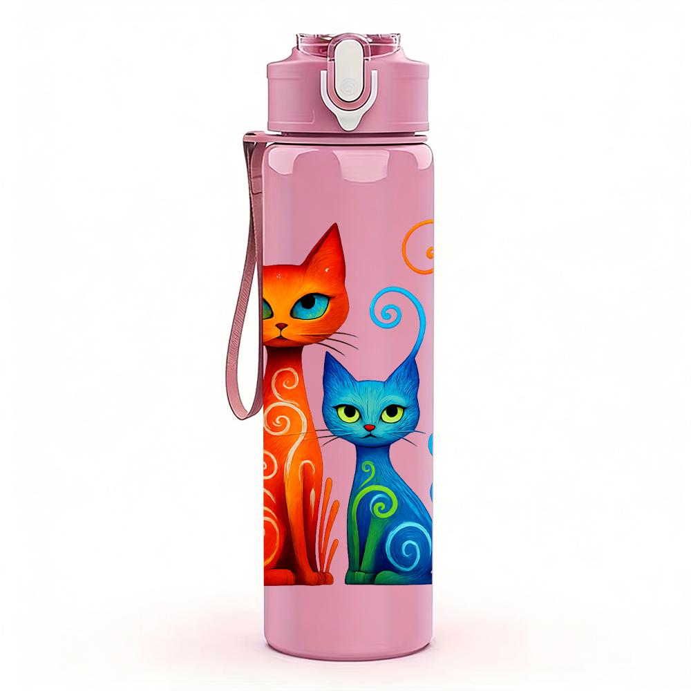 1PC Orange Blue Twin Cat Bust 750ml Color Plastic Sports Water Bottle Leakproof Flip Straw Lid For Sports Office Home Use