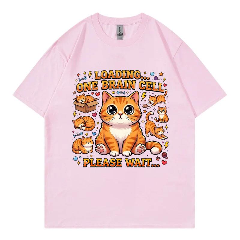 Loading One Brain Cell Funny Cat Meme Tshirts Unisex Unisex Fashion Cartoon Short Sleeve T Shirt Summer Casual Loose Cotton Tshirt