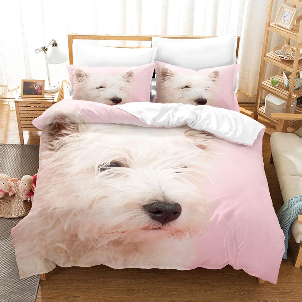 Cute Dog Bedding Set Single Twin Full Queen King Size Pet Dog Bed Set Aldult Kid Bedroom Duvetcover Sets 3D Print 030