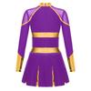 Kids Girls Cheerleading Dance Dress Letter Pattern Shiny Metallic Long Sleeve Pleated Dress