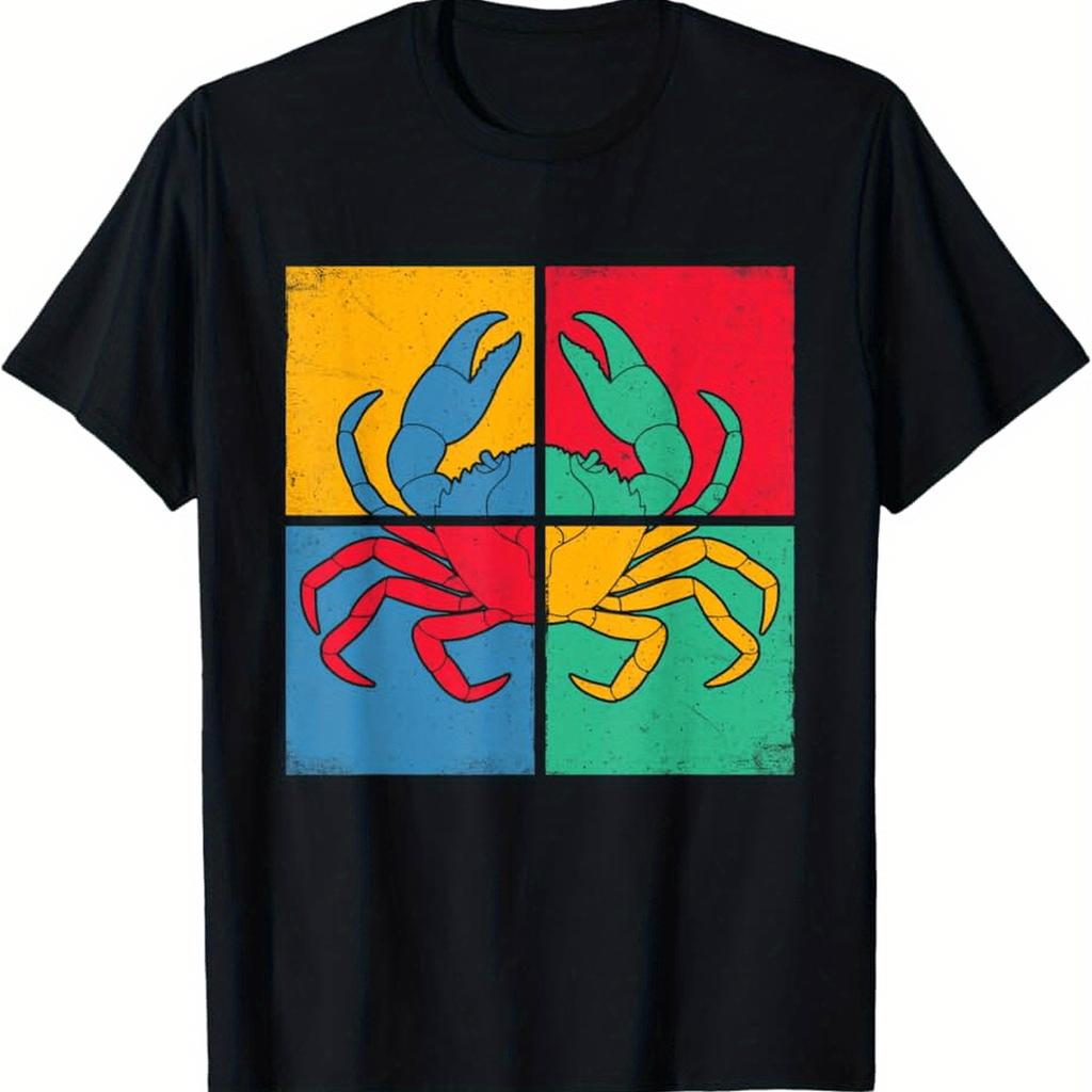 Crab Pop Art Graphic Tee Men Casual Short Sleeve Crew Neck Breathable Cotton TShirt