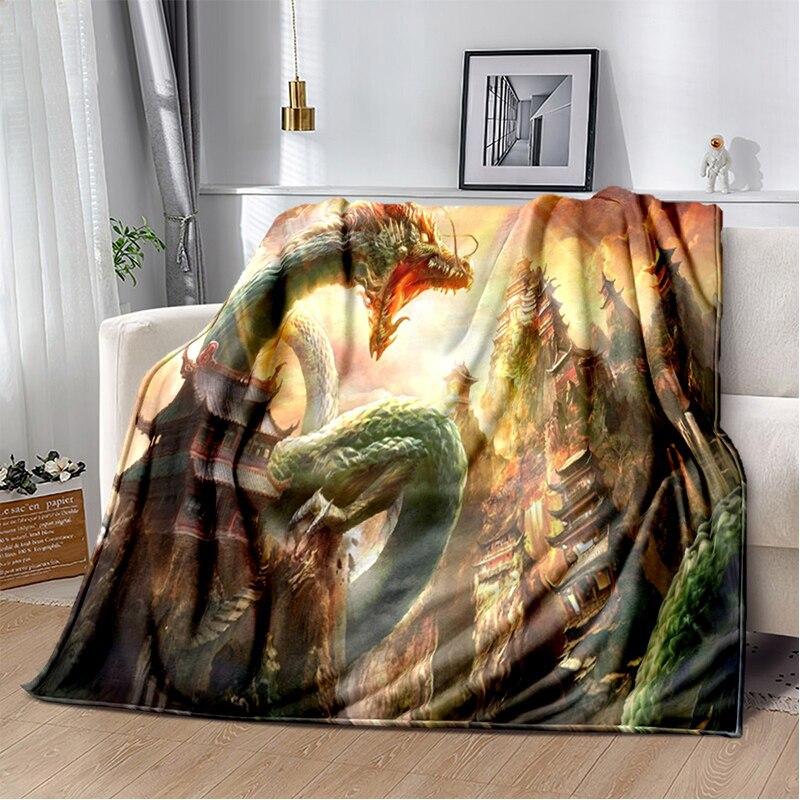 Dragon Pattern Series digitalprinted polyester Bedroom velvet flannel cover blanket Fleece soft sofa cover blankets for beds