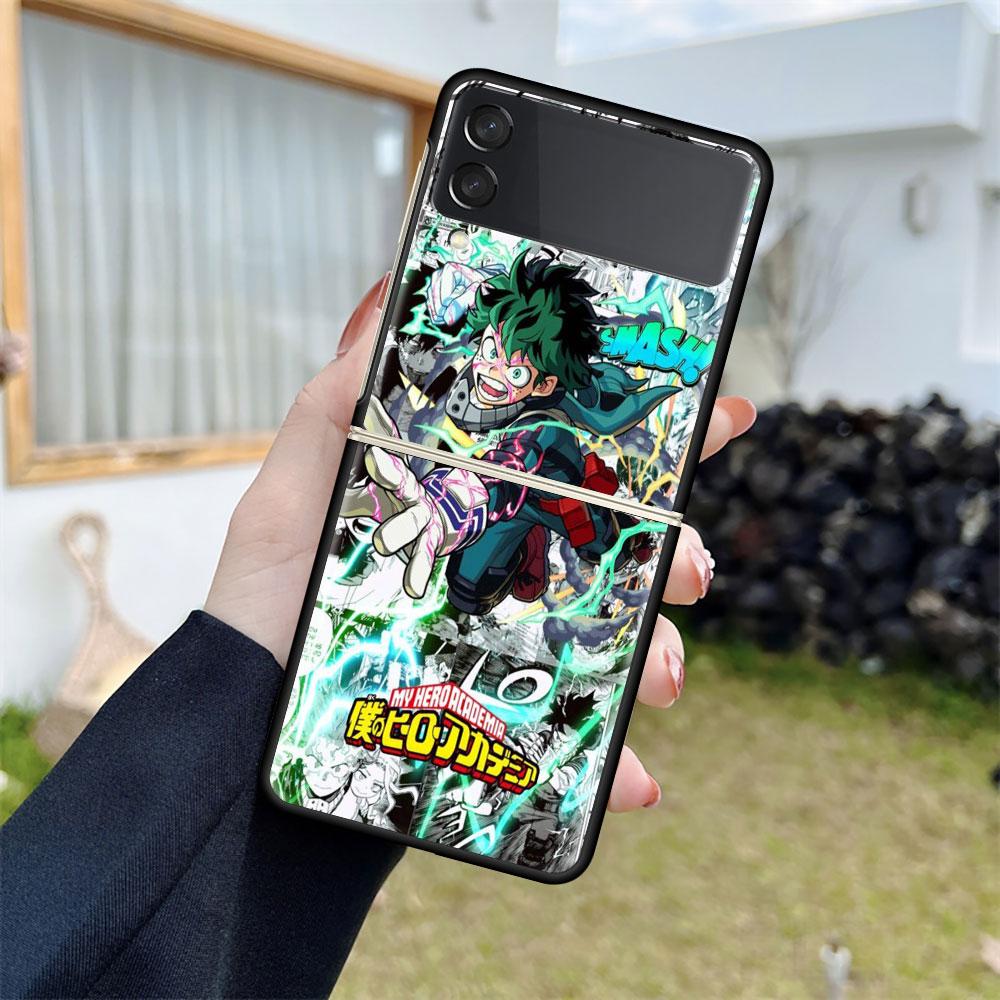Роскошный чехол для Samsung Galaxy Z Flip 4 3 5G, черный ПК, жесткие чехлы для телефонов, модная задняя крышка ZFlip Funda My Hero Academia Shell Sac