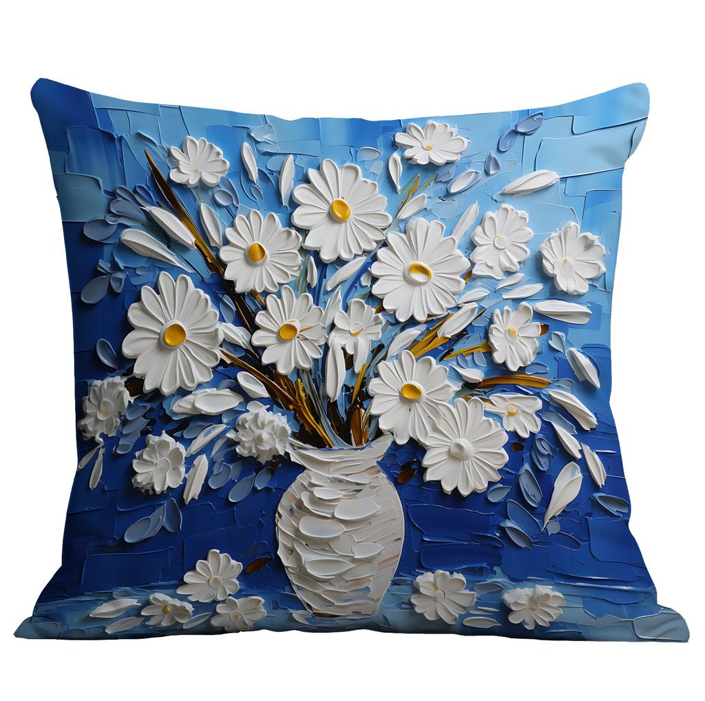 Новая наволочка с цветочным принтом, имитирующая трехмерный стиль масляной живописи, креативная цветочная, для дома, гостиной, диванной подушки