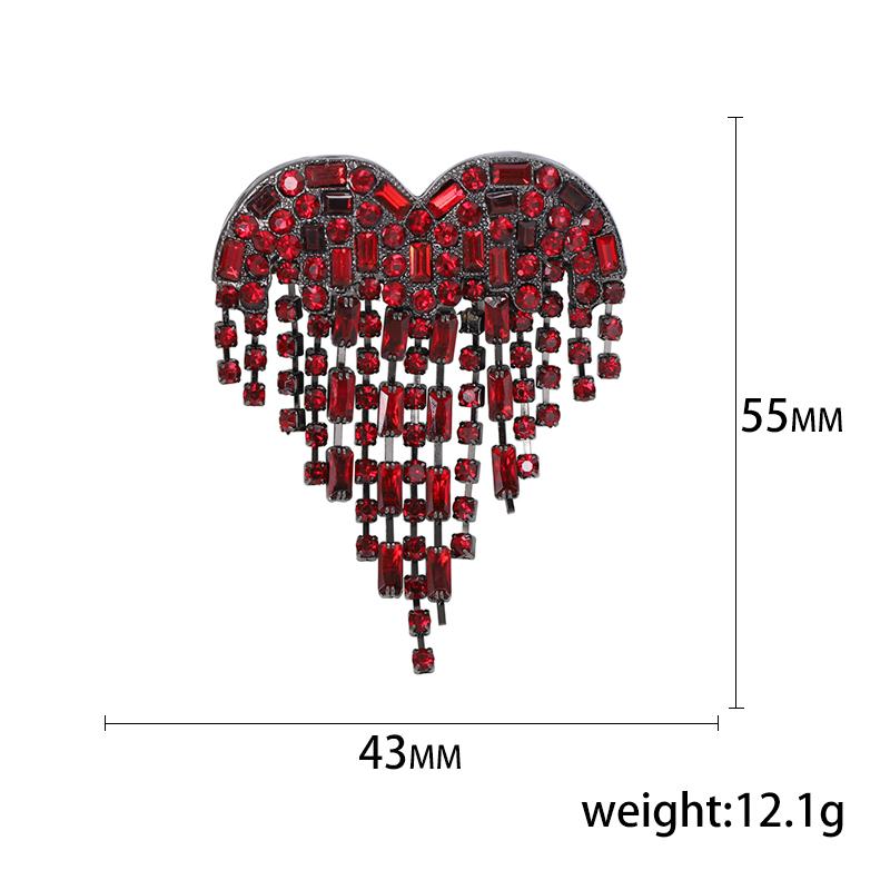 1 Pcs Luxury Jewelry Blood Black Rhinestone Heart Lapel Pin Long Thread Tassel Brooch Women's Brooch