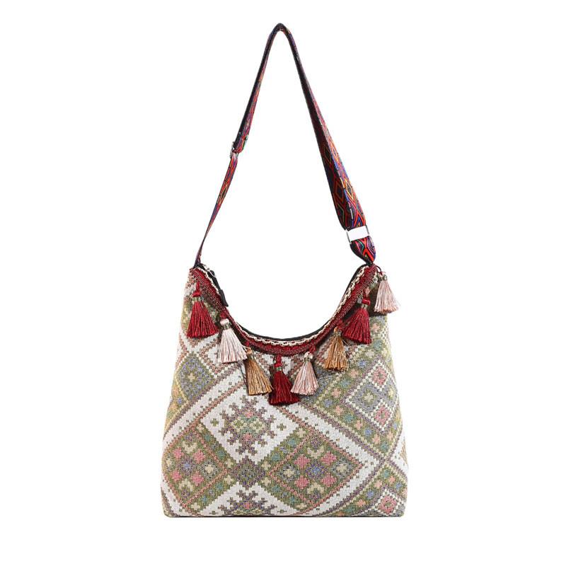 Embroidery Style Tassels Large Shoulder Bags Capacity Single Girl Shoulder Bag