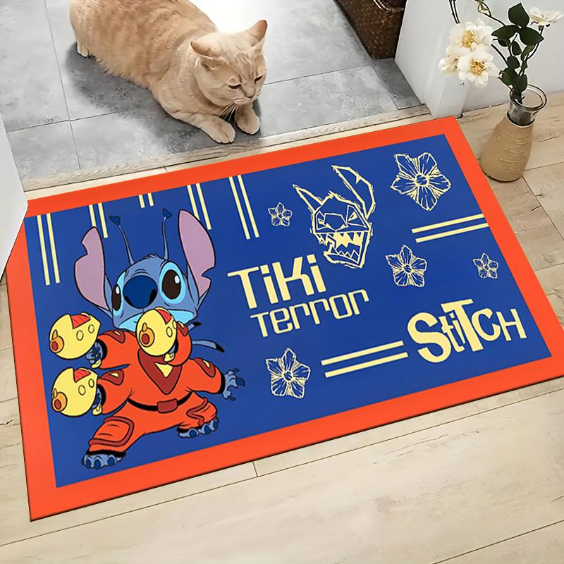1pc Stitch Cartoon Carpet, 100% Polyester, Non-slip, Machine Washable, Waterproof, Outdoor Yard and Garden Decor, Home and Bedroom Decorative