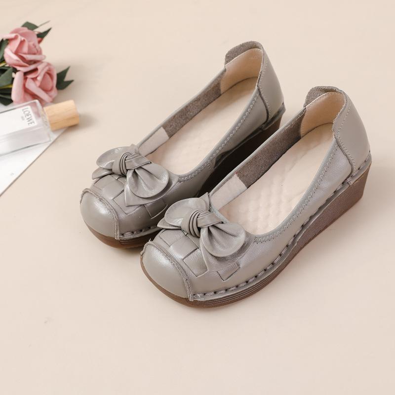 Новые ретро-лоферы из коровьей кожи женские балетки с бантом роскошные женские дизайнерские туфли с низкой мыской женские мокасины на танкетке