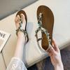 Shoes Women 2025 Summer New Toe Women's Sandals Beaded Rhinestone Flat Beach Sandals Women