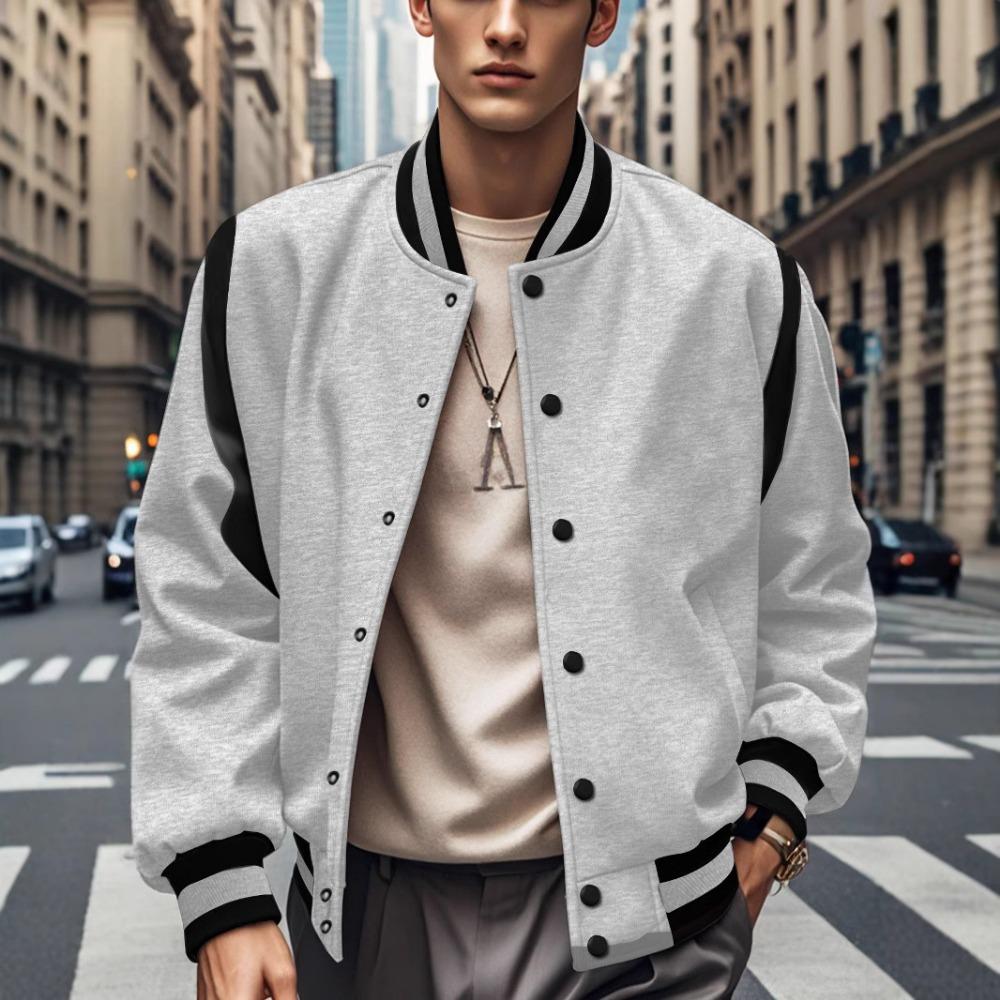 2025 Европейская и американская мужская модная осенне-зимняя куртка-кардиган на пуговицах в стиле бейсбольной куртки пэчворк