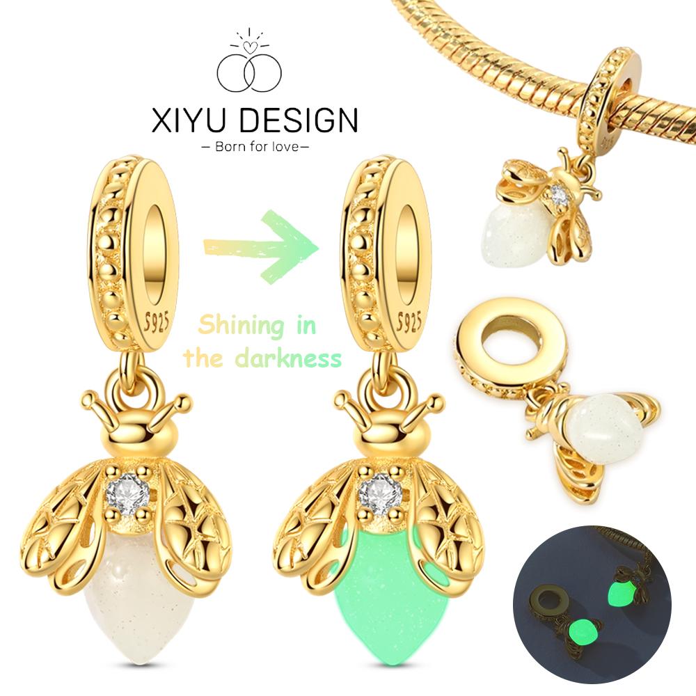Copper Luminous Firefly Charms Beads Lovely Golden Glowworm Pendant Fit Original Bracelet Diy Women Jewelry Gift