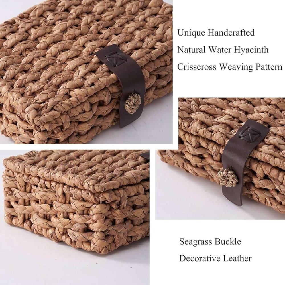 Wicker Decorative Box with Lid, Water Hyacinth Woven Basket for Shelf Display, Coffee Tables Storage Large