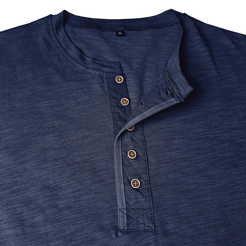 Мужская футболка-henley с коротким рукавом из фактурного хлопка, с воротником-стойкой на 5 пуговицах, винтажная, стираная, повседневная, летняя