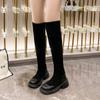 European and American Splicing Knee High Boots 2024 Autumn and Winter Solid Color Elastic Long Sleeved Women's Socks and Boots