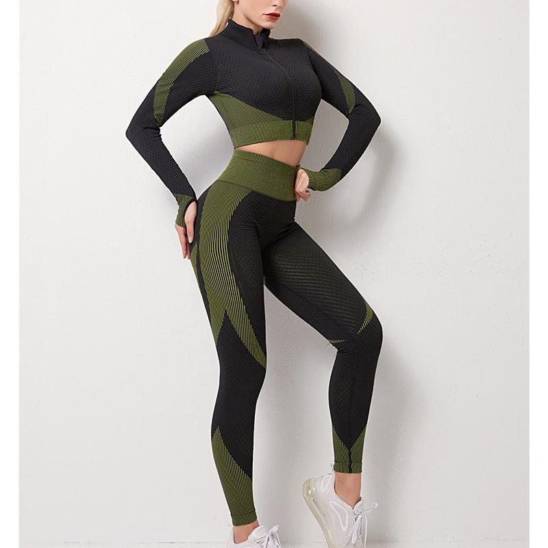Женский бесшовный трикотажный комплект для йоги осень/зима: Эластичный фитнес-костюм из 3 предметов для поднятия бедер