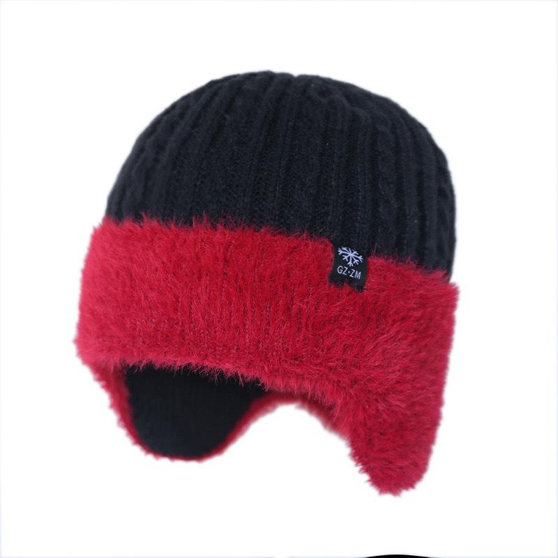 Вязаная шерстяная шапка из искусственной норки, зимняя шапка-бини с ушками, для улицы, на флисовой подкладке, утолщенная, теплая, холодостойкая, лыжная шапка