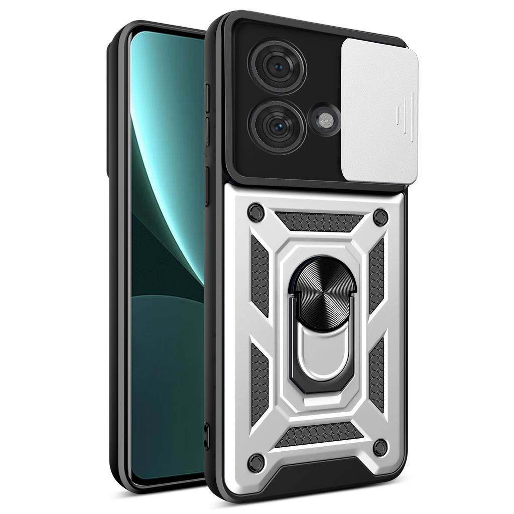 For Motorola Edge 40 Neo 5G Case Slide Lens Lid PC+TPU Kickstand Mobile Phone Cover