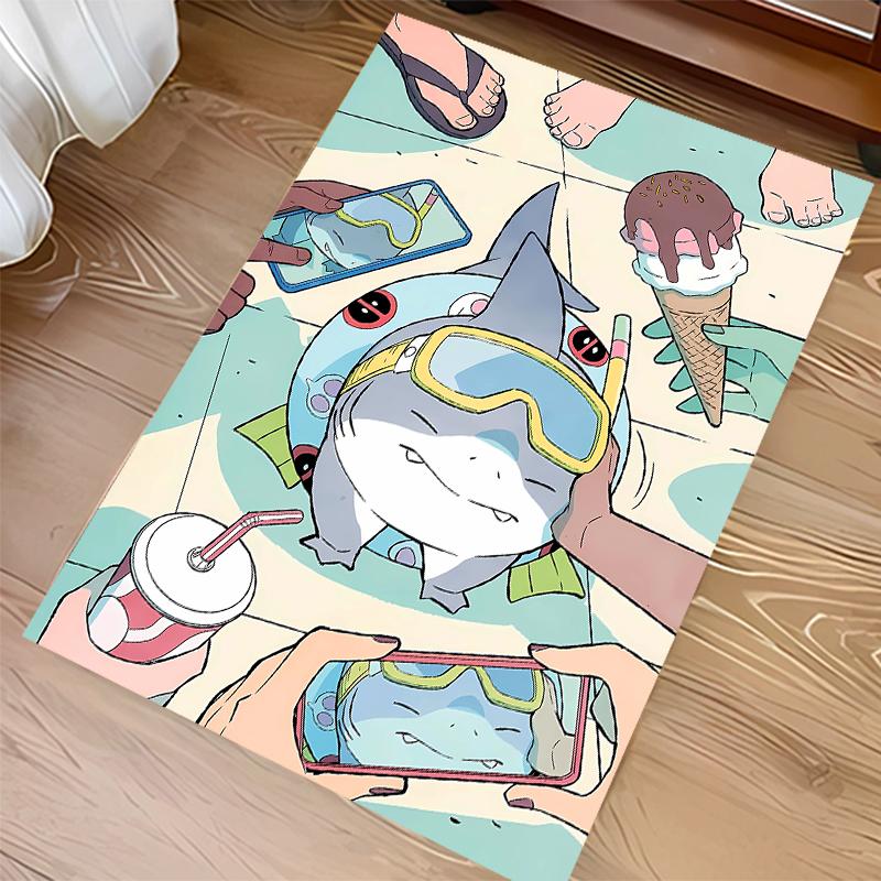1pc Jeff the Land Shark Print Area Rug - Soft, Washable Non-Slip Indoor Mat for Office Chairs, Living Room, Home Office Decorative Rug
