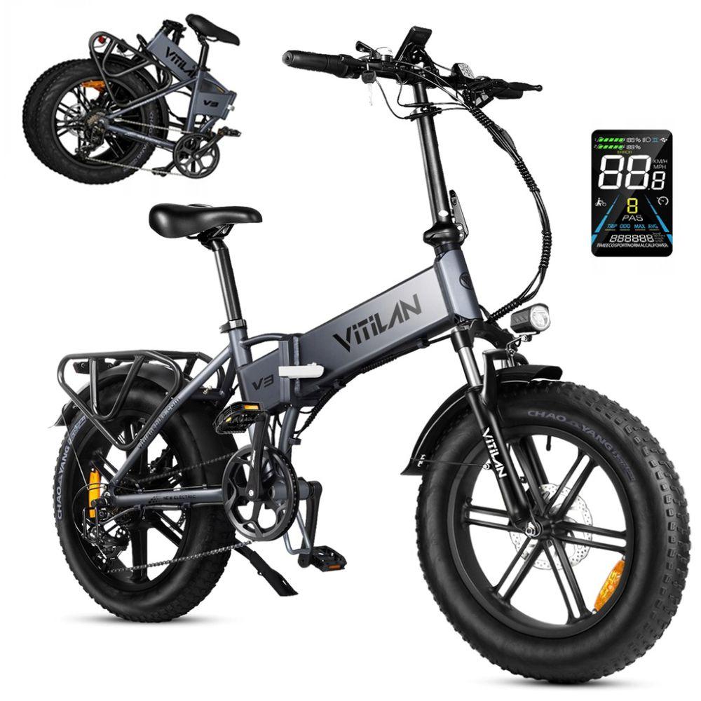 Foldable electric bicycle VITILAN V3 2.0, 750W motor, 48V 13Ah battery, top speed 45 km/h, cruising range 73km, 20*4.0 inch tires