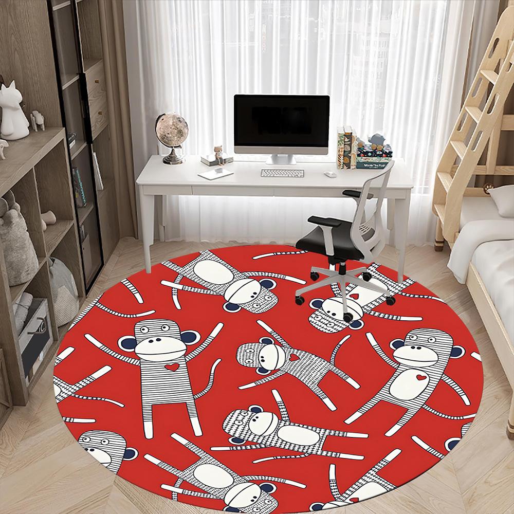 1 шт. Красный круглый ковер для офиса с изображением обезьяны, коврик для помещений, подходит для офиса, под офисные стулья, спальни, гостиной, домашнего декора, декора комнаты